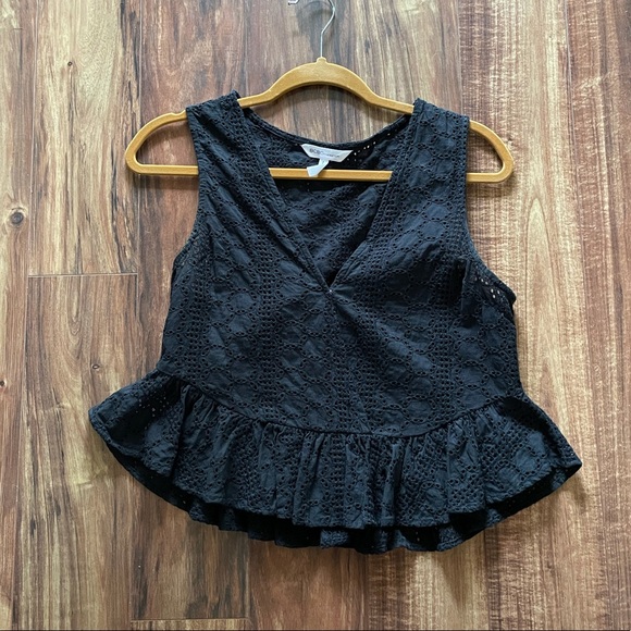 BCBG black eyelet peplum top - Picture 3 of 6